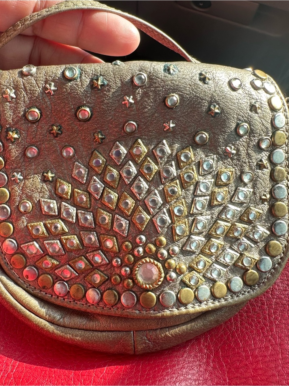 Kippys Metallic Gold Mini Crossbody with Stud and Crystal Detail